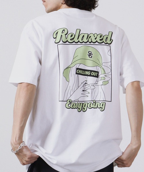 MODISH GAZE(モディシュガゼ)の「MODISH GAZE スモーキングガール Relaxed半袖Tシャツ(Tシャツ/カットソー・メンズ・ホワイト×ブルー/ブラック×パープル/ホワイト×ピンク/ホワイト系その他/ブラック×グリーン/ホワイト×グレー/ブラック×ブルー・XL/L/M)」の3枚目の写真