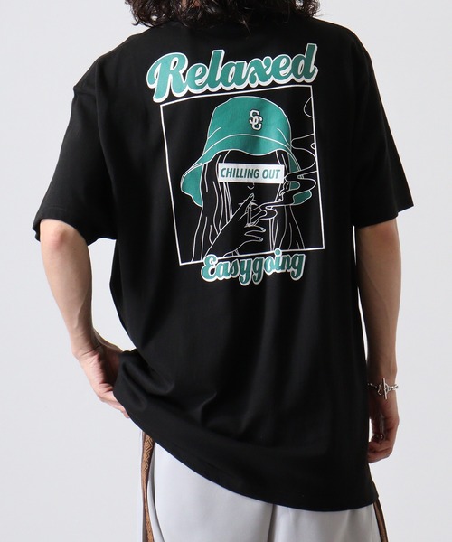 MODISH GAZE(モディシュガゼ)の「MODISH GAZE スモーキングガール Relaxed半袖Tシャツ(Tシャツ/カットソー・メンズ・ホワイト×ブルー/ブラック×パープル/ホワイト×ピンク/ホワイト系その他/ブラック×グリーン/ホワイト×グレー/ブラック×ブルー・XL/L/M)」の17枚目の写真
