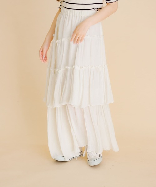 HEYUMM(ヘユム)の「ランダムティアードロングスカート(スカート・レディース・オフホワイト/カーキ/ブラック・SMALL/MEDIUM)」の4枚目の写真