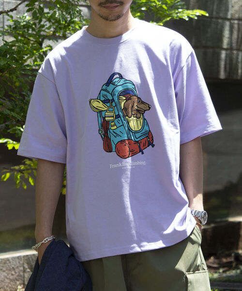 Franklin Climbing（フランクリンクライミング）の「【Franklin Climbing】バックパック&ドッググラフィックテックTシャツ（Tシャツ/カットソー・メンズ・ライトパープル/オフホワイト/チャコールグレー・M/L）」の6枚目の写真