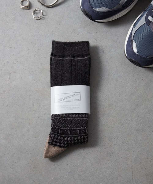 ANONYMOUSISM（アノニマスイズム）の「AnonymousIsm　ハウンドトゥースJQクルー（ソックス/靴下・メンズ・グレー/チャコール/ネイビー/ベージュ・25cm～27cm）」の3枚目の写真