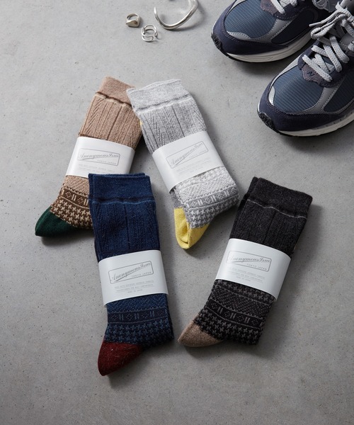 ANONYMOUSISM（アノニマスイズム）の「AnonymousIsm　ハウンドトゥースJQクルー（ソックス/靴下・メンズ・グレー/チャコール/ネイビー/ベージュ・25cm～27cm）」の5枚目の写真