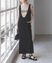 NOBLE リネン カシュクール ロング ワンピース リボン バッククロス 黒 NOBLE リネン カシュクール ロング ワンピース リボン バック