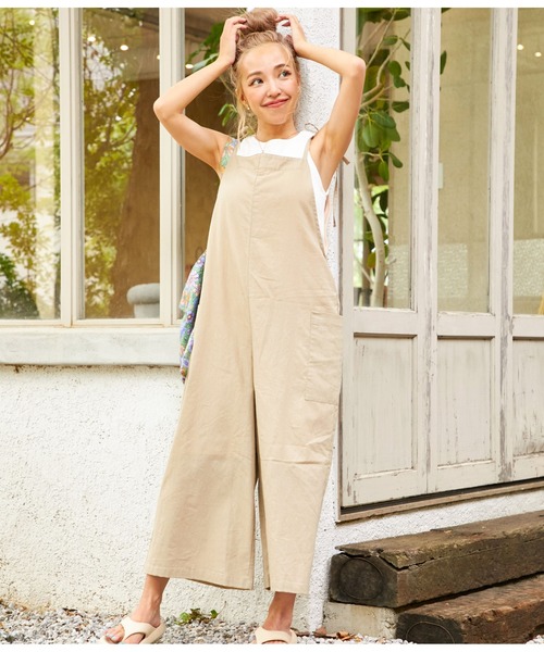 anap mimpi(アナップミンピ)の「リネンタッチWリボンリラックスオールインワン(サロペット/オーバーオール・レディース・ベージュ/ブラック・FREE)」の9枚目の写真