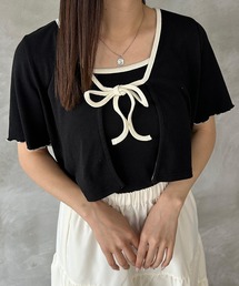 配色リボンキャミカーデ