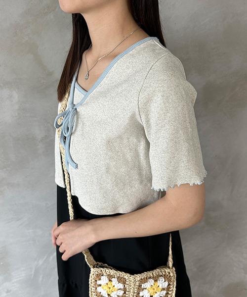 kutir（クティール）の「配色リボンキャミカーデ（カーディガン/ボレロ・レディース・杢グレー/アイボリー/ブラック・FREE）」の5枚目の写真