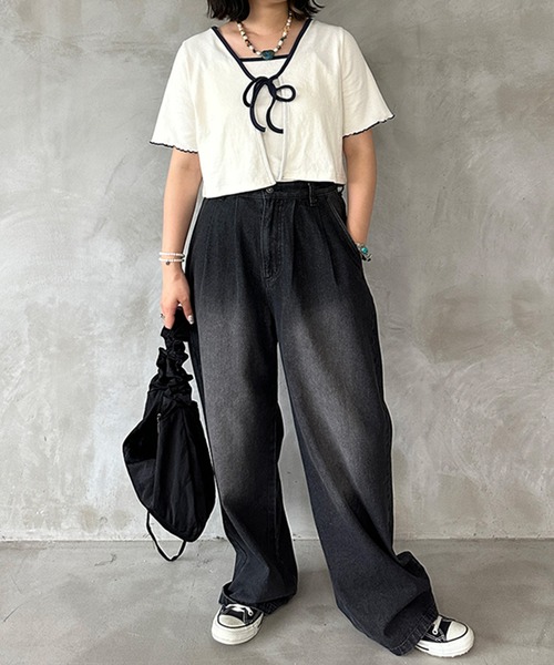 kutir（クティール）の「配色リボンキャミカーデ（カーディガン/ボレロ・レディース・杢グレー/アイボリー/ブラック・FREE）」の13枚目の写真