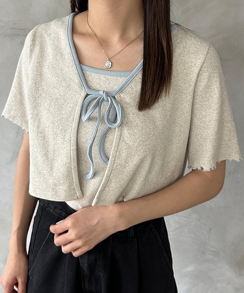 kutir（クティール）の「配色リボンキャミカーデ（カーディガン/ボレロ・レディース・杢グレー/アイボリー/ブラック・FREE）」の18枚目の写真