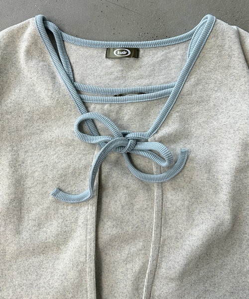 kutir（クティール）の「配色リボンキャミカーデ（カーディガン/ボレロ・レディース・杢グレー/アイボリー/ブラック・FREE）」の9枚目の写真