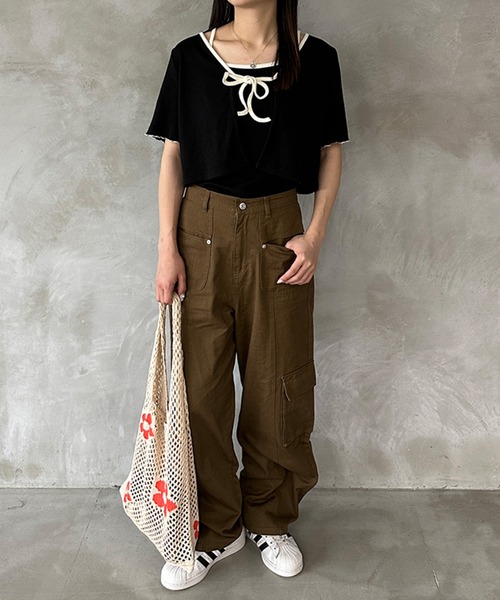 kutir（クティール）の「配色リボンキャミカーデ（カーディガン/ボレロ・レディース・杢グレー/アイボリー/ブラック・FREE）」の12枚目の写真