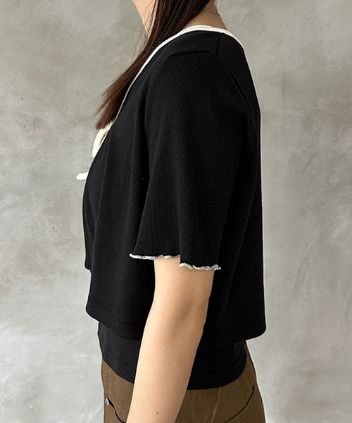 kutir（クティール）の「配色リボンキャミカーデ（カーディガン/ボレロ・レディース・杢グレー/アイボリー/ブラック・FREE）」の17枚目の写真