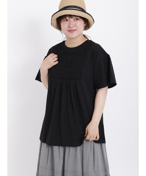 Samansa Mos2（サマンサ モスモス）の「スモッキング刺繍Tシャツ（Tシャツ/カットソー・レディース・ブラック/オフホワイト/ミント/モカ・F）」の2枚目の写真