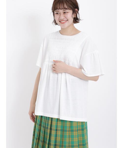 Samansa Mos2（サマンサ モスモス）の「スモッキング刺繍Tシャツ（Tシャツ/カットソー・レディース・ブラック/オフホワイト/ミント/モカ・F）」の6枚目の写真