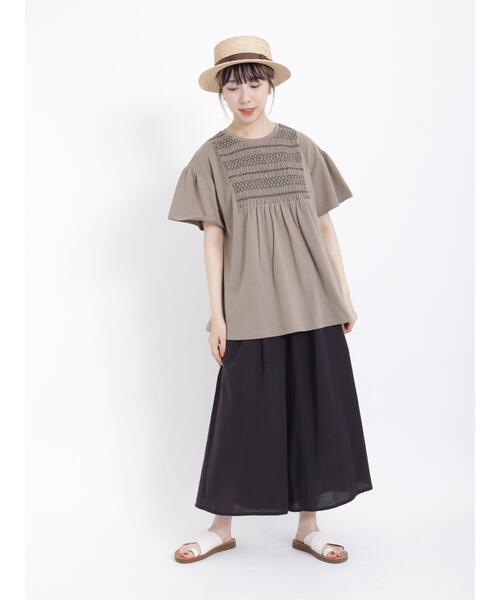 Samansa Mos2（サマンサ モスモス）の「スモッキング刺繍Tシャツ（Tシャツ/カットソー・レディース・ブラック/オフホワイト/ミント/モカ・F）」の10枚目の写真