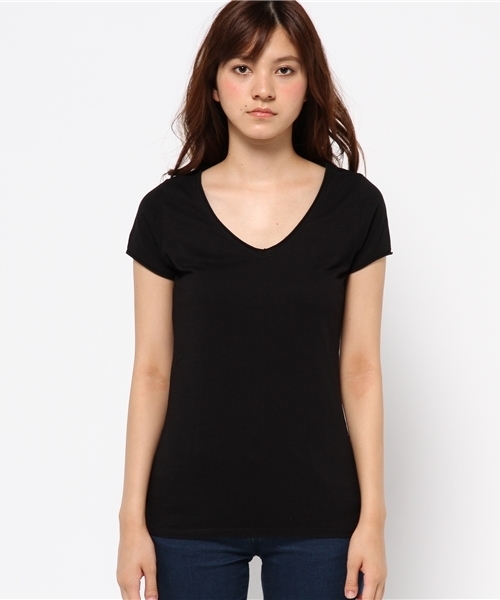 AZUL by moussy（アズールバイマウジー）の「タンブラー天竺カットオフV/N半袖PO（Tシャツ/カットソー・レディース・オフホワイト/トップグレー/ネイビー/ブラック/カーキ系・LARGE/SMALL/X-LARGE/MEDIUM）」の6枚目の写真