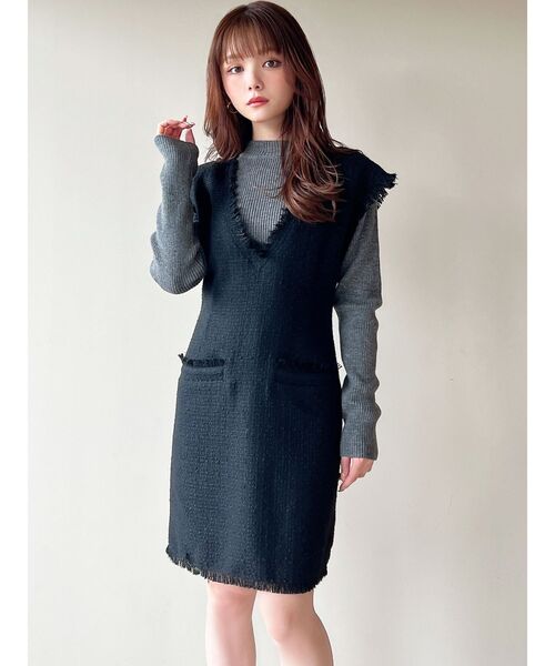 RESEXXY（リゼクシー）の「クルーネックリブニットトップス（ニット/セーター・レディース・ブラック/グレー/アイボリー・FREE）」の4枚目の写真