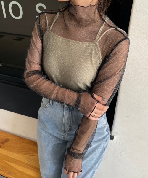 nemne store(ネンネストア)の「【低身長サイズあり】アソート柄シアー指あきロンT(Tシャツ/カットソー・レディース・アイボリー/ブラック系/ブルー/アイボリー系/グリーン/グレー・SMALL/MEDIUM)」の2枚目の写真