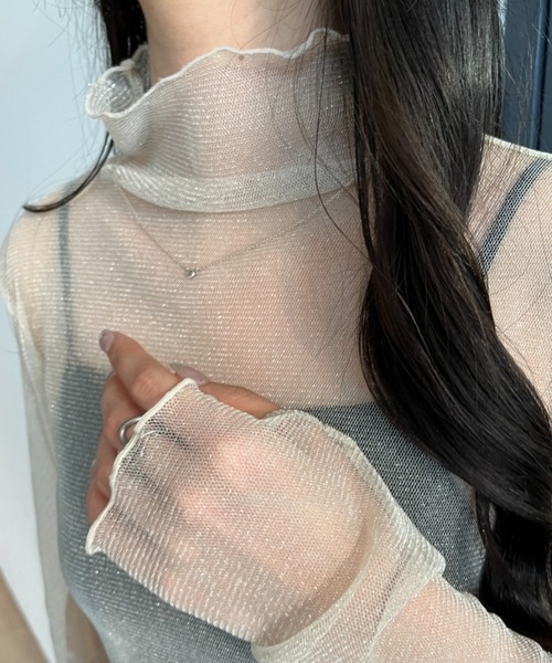 nemne store(ネンネストア)の「【低身長サイズあり】アソート柄シアー指あきロンT(Tシャツ/カットソー・レディース・アイボリー/ブラック系/ブルー/アイボリー系/グリーン/グレー・SMALL/MEDIUM)」の4枚目の写真
