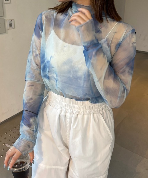 nemne store(ネンネストア)の「【低身長サイズあり】アソート柄シアー指あきロンT(Tシャツ/カットソー・レディース・アイボリー/ブラック系/ブルー/アイボリー系/グリーン/グレー・SMALL/MEDIUM)」の6枚目の写真