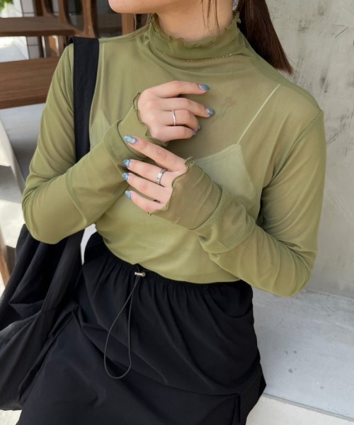 nemne store(ネンネストア)の「【低身長サイズあり】アソート柄シアー指あきロンT(Tシャツ/カットソー・レディース・アイボリー/ブラック系/ブルー/アイボリー系/グリーン/グレー・SMALL/MEDIUM)」の5枚目の写真