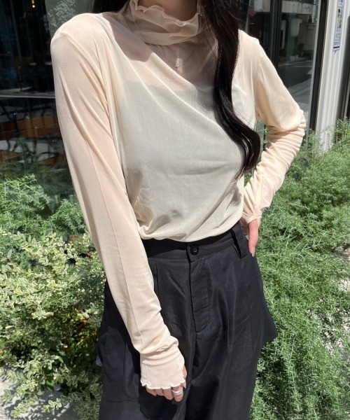 nemne store(ネンネストア)の「【低身長サイズあり】アソート柄シアー指あきロンT(Tシャツ/カットソー・レディース・アイボリー/ブラック系/ブルー/アイボリー系/グリーン/グレー・SMALL/MEDIUM)」の1枚目の写真