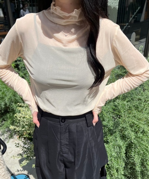 nemne store(ネンネストア)の「【低身長サイズあり】アソート柄シアー指あきロンT(Tシャツ/カットソー・レディース・アイボリー/ブラック系/ブルー/アイボリー系/グリーン/グレー・SMALL/MEDIUM)」の8枚目の写真