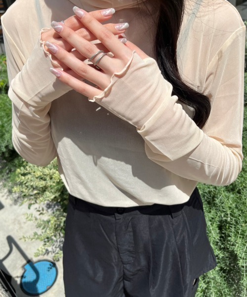 nemne store(ネンネストア)の「【低身長サイズあり】アソート柄シアー指あきロンT(Tシャツ/カットソー・レディース・アイボリー/ブラック系/ブルー/アイボリー系/グリーン/グレー・SMALL/MEDIUM)」の10枚目の写真