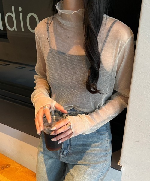 nemne store(ネンネストア)の「【低身長サイズあり】アソート柄シアー指あきロンT(Tシャツ/カットソー・レディース・アイボリー/ブラック系/ブルー/アイボリー系/グリーン/グレー・SMALL/MEDIUM)」の14枚目の写真