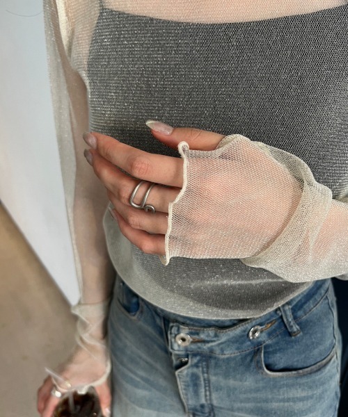 nemne store(ネンネストア)の「【低身長サイズあり】アソート柄シアー指あきロンT(Tシャツ/カットソー・レディース・アイボリー/ブラック系/ブルー/アイボリー系/グリーン/グレー・SMALL/MEDIUM)」の15枚目の写真