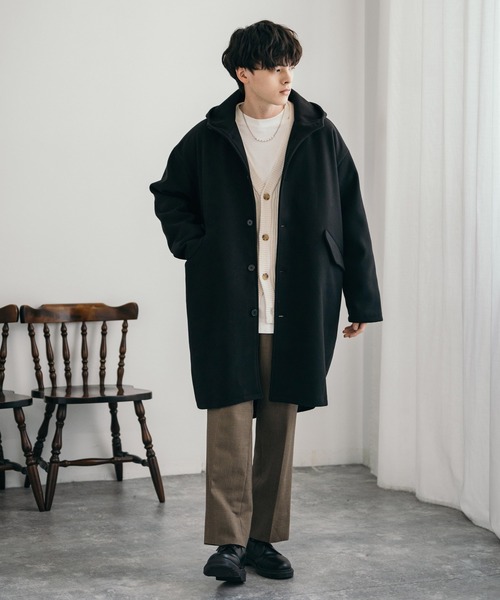 Rocky Monroe(ロッキーモンロー)の「オーバーサイズウールテックメルトンモッズコート(モッズコート・メンズ・チャコール/オフホワイト/ブラウン/グレイッシュベージュ/ブラック・XL/L/M)」の11枚目の写真