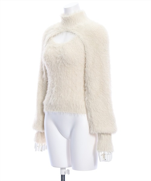 clear（クリア）の「レイヤードフェザーショートニットトップス（ニット/セーター・レディース・アイボリー/モカ/オフホワイト・F）」の4枚目の写真