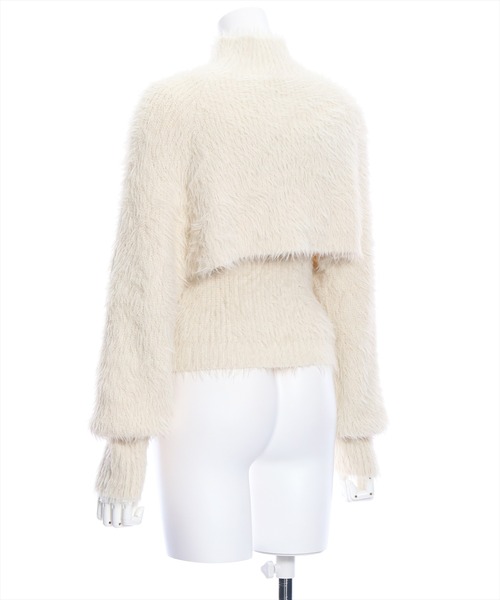 clear（クリア）の「レイヤードフェザーショートニットトップス（ニット/セーター・レディース・アイボリー/モカ/オフホワイト・F）」の6枚目の写真