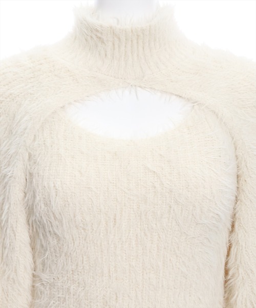 clear（クリア）の「レイヤードフェザーショートニットトップス（ニット/セーター・レディース・アイボリー/モカ/オフホワイト・F）」の9枚目の写真