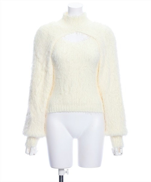 clear（クリア）の「レイヤードフェザーショートニットトップス（ニット/セーター・レディース・アイボリー/モカ/オフホワイト・F）」の13枚目の写真