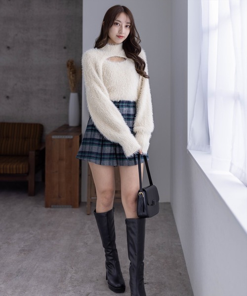 clear（クリア）の「レイヤードフェザーショートニットトップス（ニット/セーター・レディース・アイボリー/モカ/オフホワイト・F）」の18枚目の写真