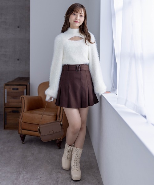 clear（クリア）の「レイヤードフェザーショートニットトップス（ニット/セーター・レディース・アイボリー/モカ/オフホワイト・F）」の16枚目の写真