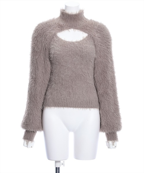 clear（クリア）の「レイヤードフェザーショートニットトップス（ニット/セーター・レディース・アイボリー/モカ/オフホワイト・F）」の14枚目の写真