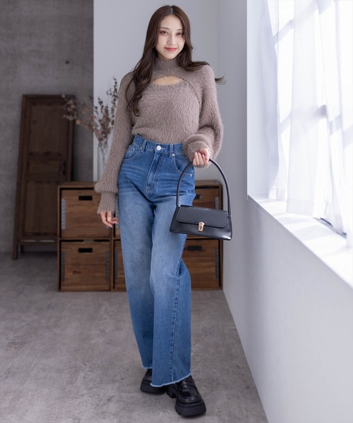 clear（クリア）の「レイヤードフェザーショートニットトップス（ニット/セーター・レディース・アイボリー/モカ/オフホワイト・F）」の22枚目の写真