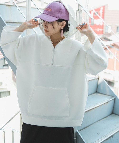 bohmal(ボマール)の「【男女兼用/ユニセックス】ボンディングハーフジップパーカー(スウェット・レディース・ホワイト/ブラック/グレー・FREE)」の22枚目の写真