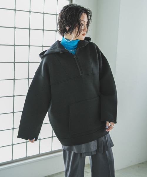 bohmal(ボマール)の「【男女兼用/ユニセックス】ボンディングハーフジップパーカー(スウェット・レディース・ホワイト/ブラック/グレー・FREE)」の9枚目の写真