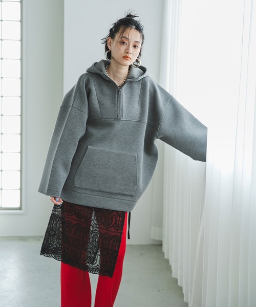 bohmal(ボマール)の「【男女兼用/ユニセックス】ボンディングハーフジップパーカー(スウェット・レディース・ホワイト/ブラック/グレー・FREE)」の13枚目の写真