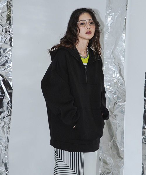 セール】【男女兼用/ユニセックス】ボンディングハーフジップパーカー