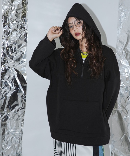 Mal. チャコールグレー ボンディングパーカー セール】【男女兼用/ユニセックス】ボンディングハーフジップパーカー