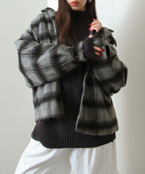 【セール】シャギー チェック オーバーサイズ ブルゾン（ブルゾン）｜Nilway（ニルウェイ）