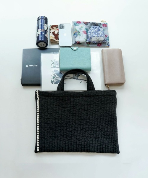 HUIT bouquet(ユイット)の「パールトリム ヌビ バッグ HUIT(エコバッグ/サブバッグ・レディース・グレー/アイボリー/ブラック/ベージュ/チャコール/ピンク・フリー)」の12枚目の写真