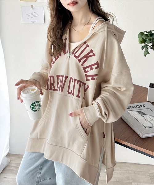 Java（ジャバ）の「《Javaジャバコラボ》コーディネートをぐっと新鮮に。ヴィンテージ風裏毛カレッジパーカー。（パーカー・レディース・アイボリー/チャコールグレー・SMALL/MEDIUM/LARGE/X-LARGE）」の15枚目の写真