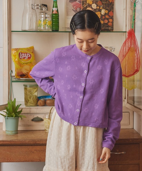 CHILD WOMAN（チャイルドウーマン）の「☆花メッシュジャガード クルーネックショートカーディガン（カーディガン/ボレロ・レディース・ピンク/パープル/ネイビー/アイボリー・FREE）」の3枚目の写真