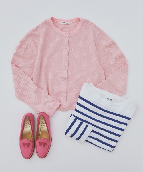 CHILD WOMAN（チャイルドウーマン）の「☆花メッシュジャガード クルーネックショートカーディガン（カーディガン/ボレロ・レディース・ピンク/パープル/ネイビー/アイボリー・FREE）」の4枚目の写真