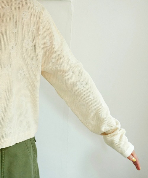 CHILD WOMAN（チャイルドウーマン）の「☆花メッシュジャガード クルーネックショートカーディガン（カーディガン/ボレロ・レディース・ピンク/パープル/ネイビー/アイボリー・FREE）」の10枚目の写真