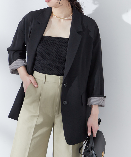 journal standard L'essage（ジャーナルスタンダードレサージュ）の「モスリン テーラージャケット（テーラードジャケット・レディース・ブラック/ベージュ・FREE）」の2枚目の写真